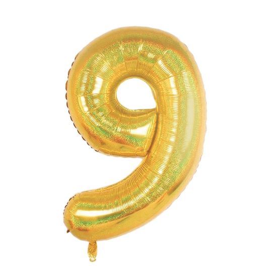 Balão Metalizado Número 9 Holográfico Glitter Ouro 40'' / 101cm