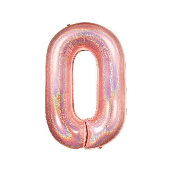 Balão Metalizado Número 0 Holográfico Glt Rose Gold 40'' / 101cm