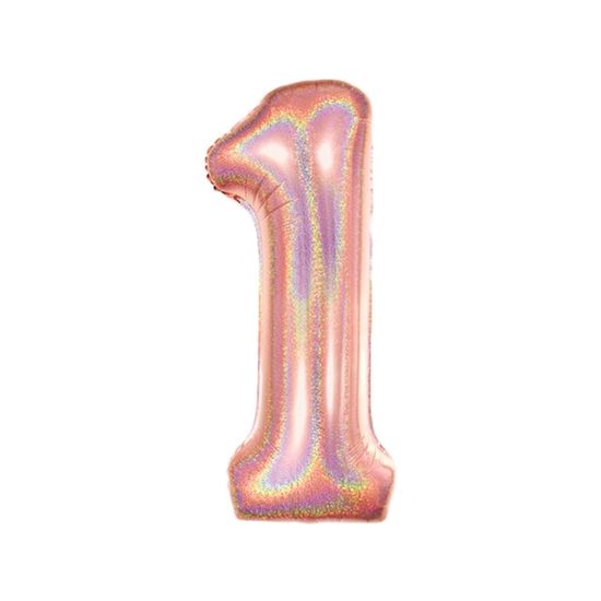 Balão Metalizado Número 1 Holográfico Glt Rose Gold 40'' / 101cm