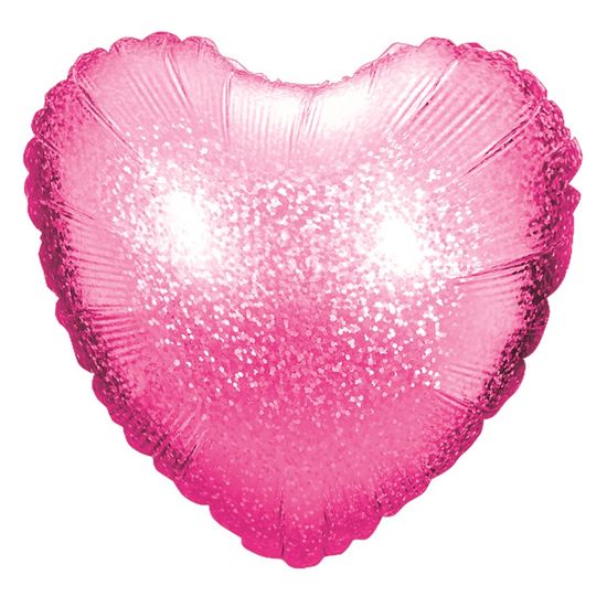 Balão Metalizado Holográfico Coração Pink 18