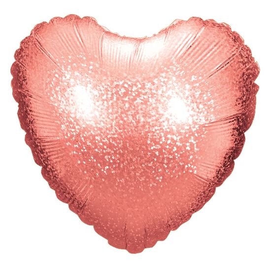 Balão Metalizado Holográfico Coração Rose Gold 18