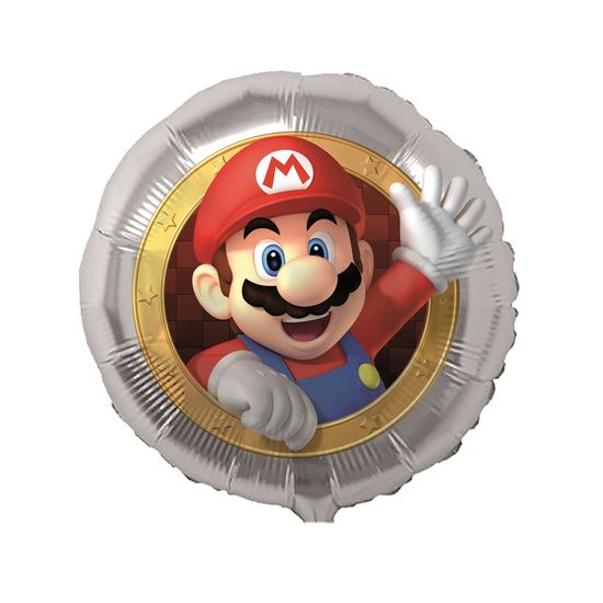Festa Super Mário - Balão Metal Redondo para Decoração Super Mario 18'' / 45cm - 01 Un