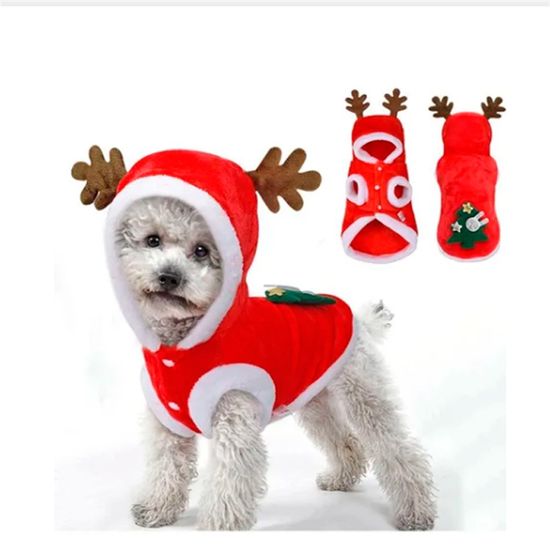 Natal Pet - Roupa Pet com Touca Rena Vermelho e Branco e Marrom