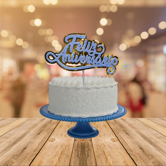 Topo de Bolo Decorativo para Festa Feliz Aniversário Azul - 1 Un - Festas  da 25