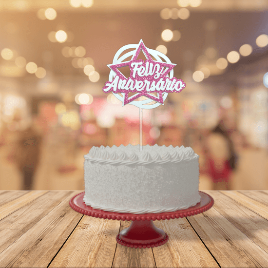 Topo Bolo Decorativo Festa Feliz Aniversário Estrela Rosa - 1 Un - Festas  da 25