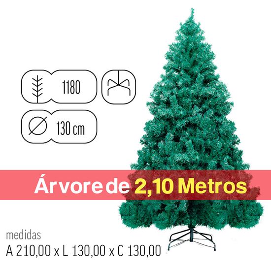 Árvore de Natal Santiago 1180 Hastes com Base de Metal Verde 2,10 Metros -  Festas da 25