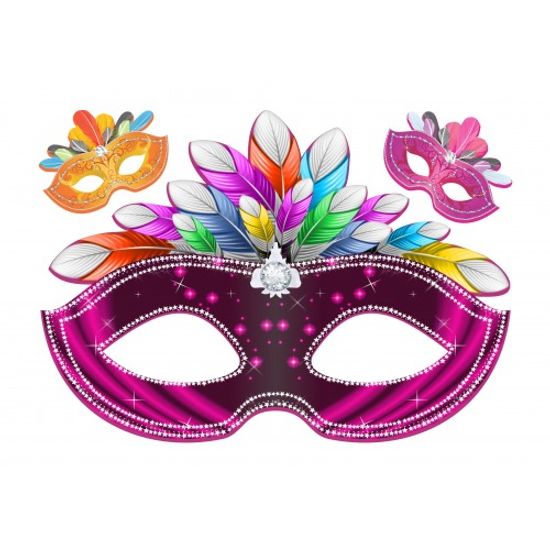 Kit Máscara de Carnaval ROSA para Decoração de Salão - 03 Un