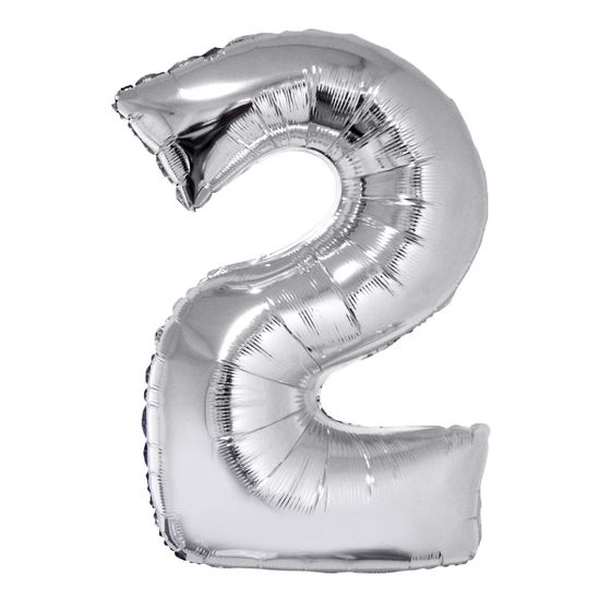 Balão Prateado Número 2 - Silver Plastic - 1 Un