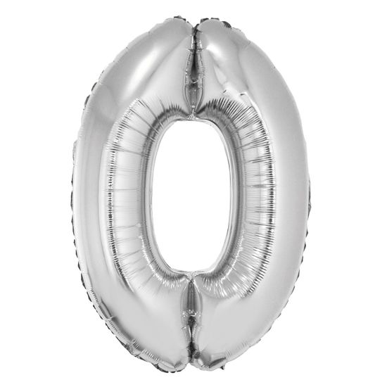 Balão Prateado Número 0 - Silver Plastic - 1 Un