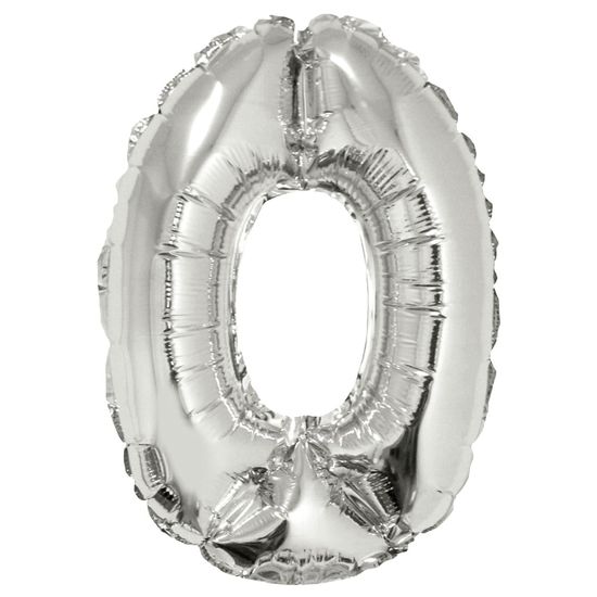 Balão Número 0 Prateado - Silver Plastic - 1 Un