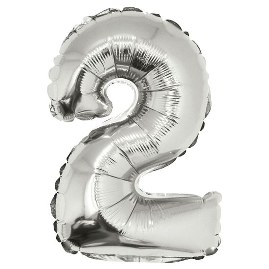 Balão Número 2 Prateado - Silver Plastic - 1 Un
