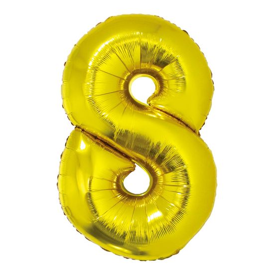 Balão Número 8 Dourado - Silver Plastic - 1 Un