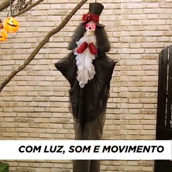 Boneco Noivo Cadáver com Chapéu, Led, Som e Movimento 10X75X125 - 1 Unidade  - Festas da 25