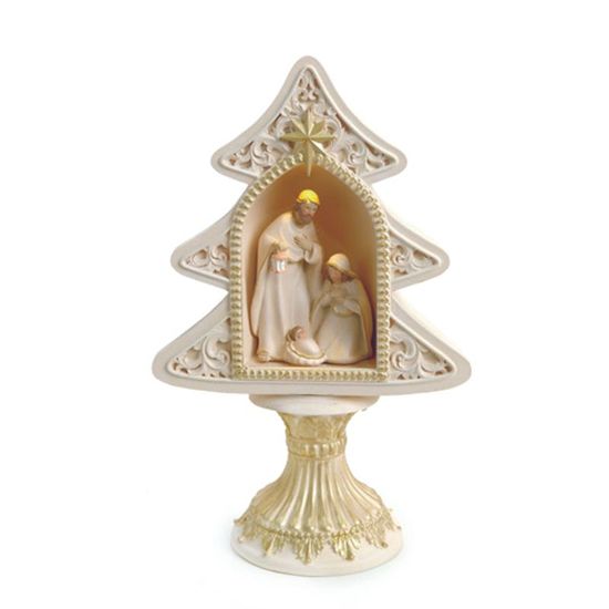 Sagrada Familia Pinheiro com Led Branco Ouro 27cm 3Lr44   - 1 Un