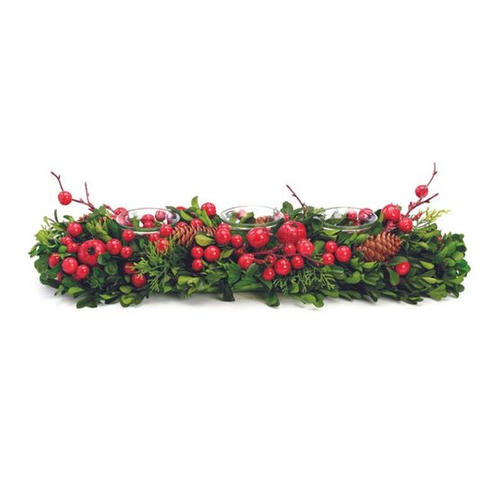 Porta Velas com Folha Fruta Pinhas Vermelho  Verde  45cm   - 1 Un