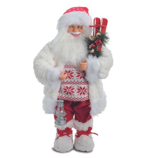 Papai Noel Decorativo Segura Lanterna Branco Vermelho 64cm - 1 Un