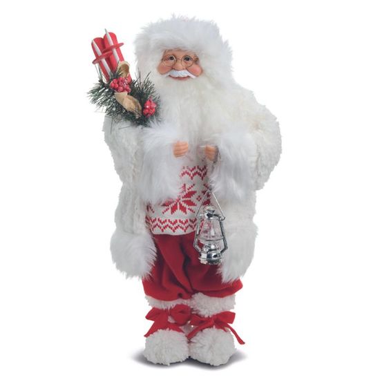 Papai Noel Decorativo Segura Lanterna Branco Vermelho 48cm - 1 Un