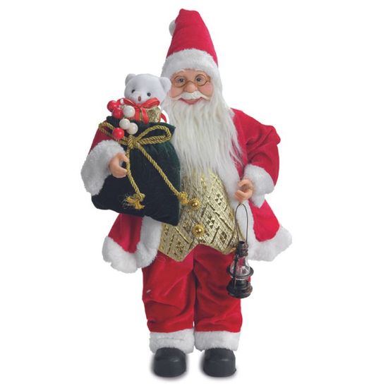 Papai Noel Decorativo Saco e Lanterna Vermelho Branco Ouro 50cm - 1 Un