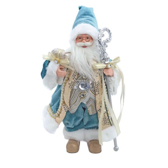 Papai Noel  Decorativo com Presentes Branco Ouro Azul  34cm   - 1 Un