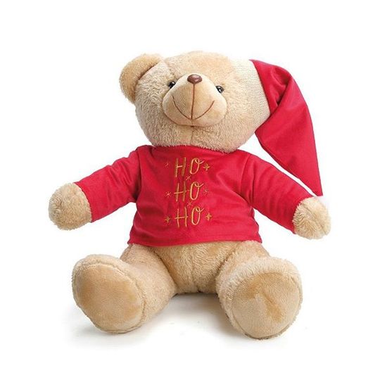 Urso com Camisa Hohoho Natural Vermelho Branco 24cm - 1 Un