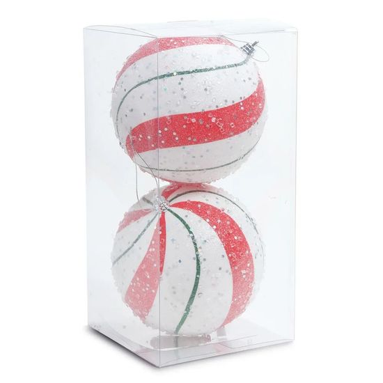 Bola Listrada Branco Vermelho Verde 15cm - Jogo com 2 Peças - Festas da 25