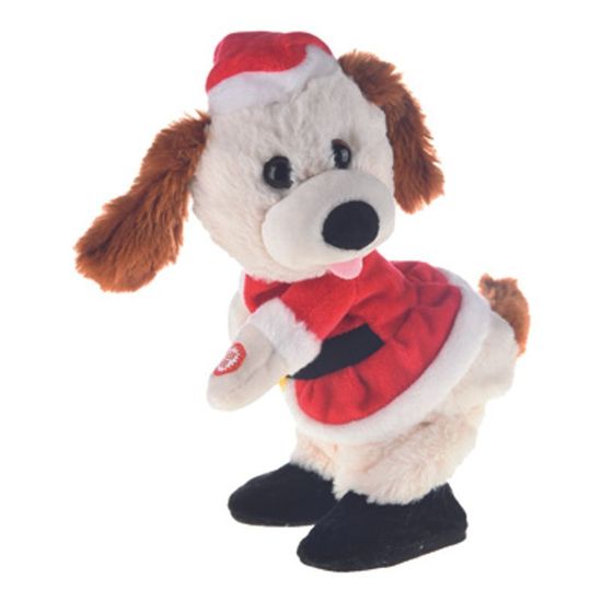 Cachorro Em Pé com Som e Movimento Marrom Branco Vermelho 16cm - 1 Un