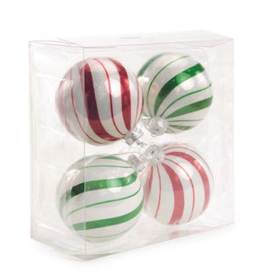 Bola Vidro Candy Branco Vermelho Verde 10cm - Jogo com 4 Peças