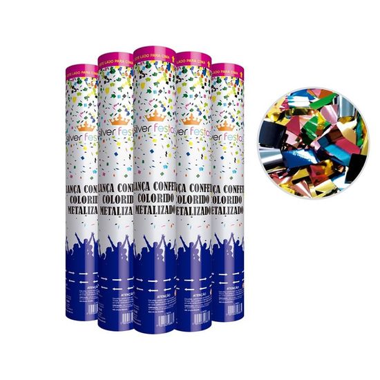 Lança Confetes Colorido Metalizado 30 Cm Picado