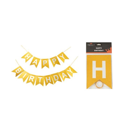 Faixa Happy Birthday com Glitter Dourada - HA325