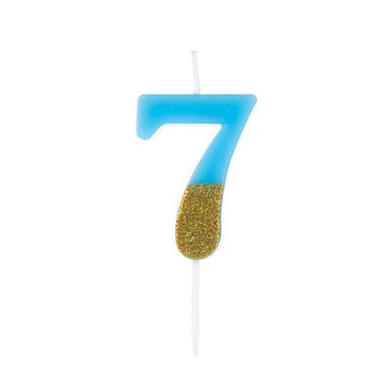 Vela Azul Candy com Dourado Número 7 - VMA07