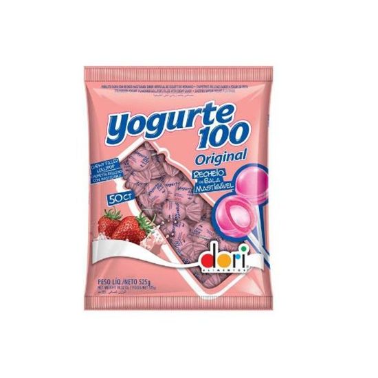 Pirulito Recheado Yogurte Sabor Morango - 50 Unidades