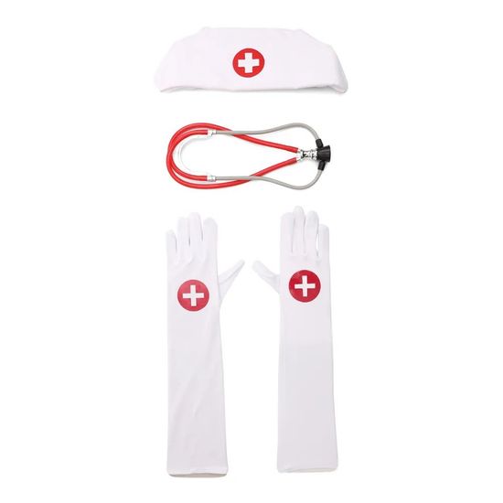 Kit Enfermeira Branco e Vermelho - Kit com 4 Peças