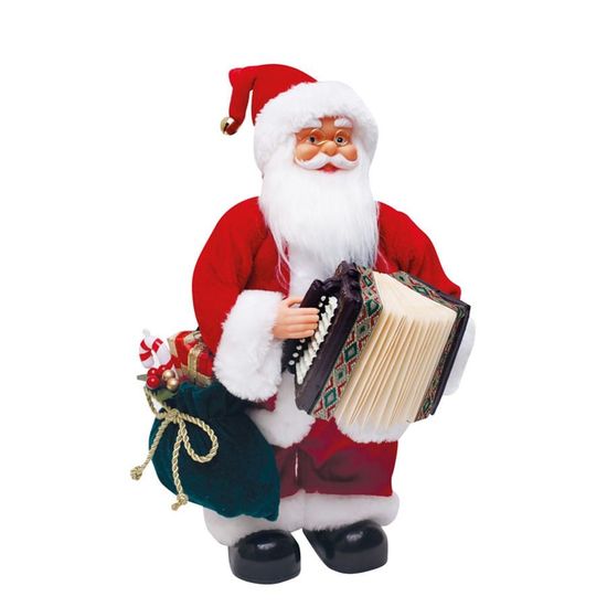 Boneco de Papai Noel Musical Xadrez com Sanfona Vermelho e Branco 3 Pilas AA de 32cm