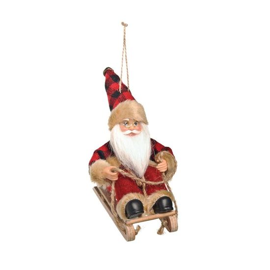 Boneco de Papai Noel Sentado Nó Trenó Vermelho e Preto de 15cm - 1 Un