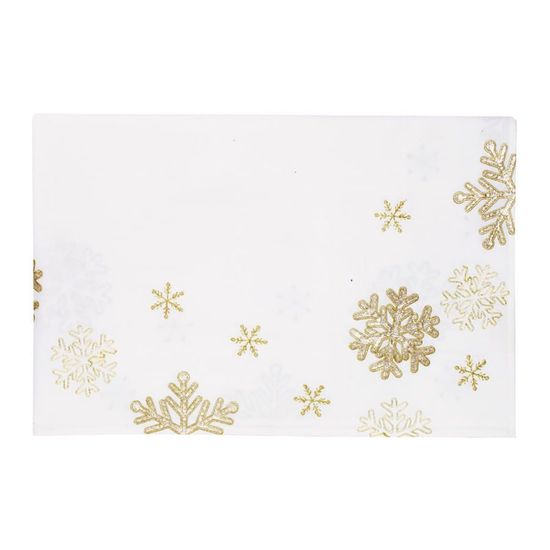 Toalha de Mesa Natal Retangular Flocos de Neve Dourado 175X320