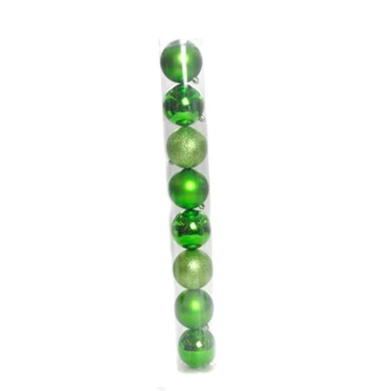 Bola de Natal Lisa / Mate / Glitter Verde Claro 5cm (Bola de Natal em Tubos) - 8 Peças