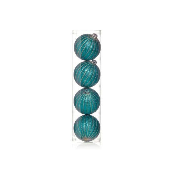 Bola de Natal com Listras Azul e Ouro 12cm (Bolas) - 4 Peças