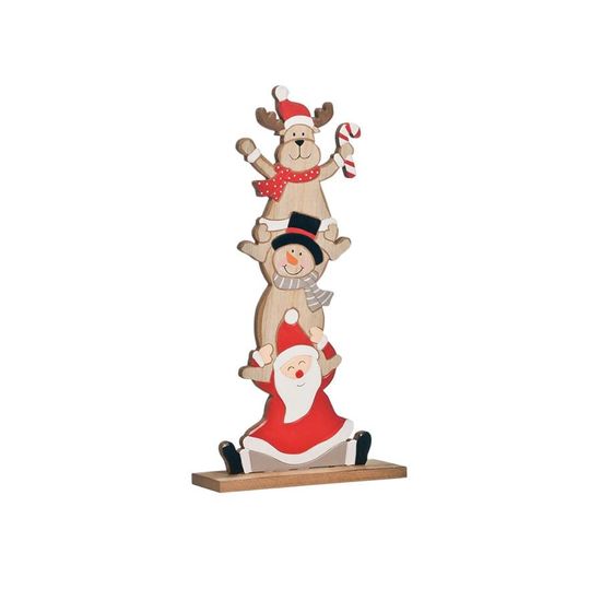 Rena de Natal Boneco Noel em Madeira Vermelho e Bege 35cm