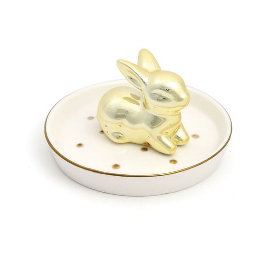 Mini Prato de Cerâmica Coelho Branco e Ouro 6x10x10 - 6 Un