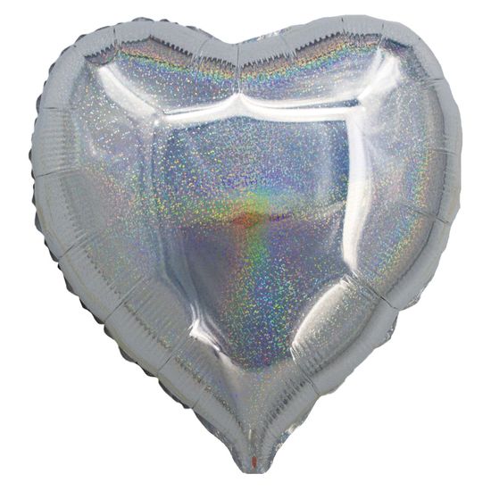 Balão Holográfico Coração com Canudo Prateado 18