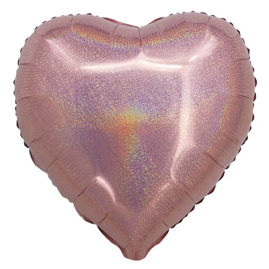 Balão Holográfico Coração com Canudo Rose Gold 18