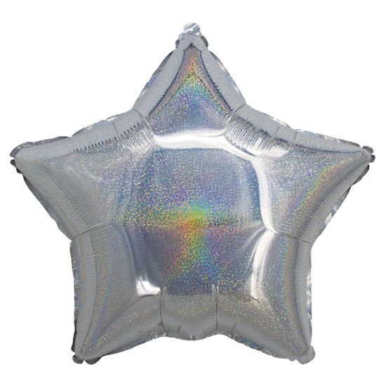 Balão Holográfico Estrela com Canudo Prateado 18