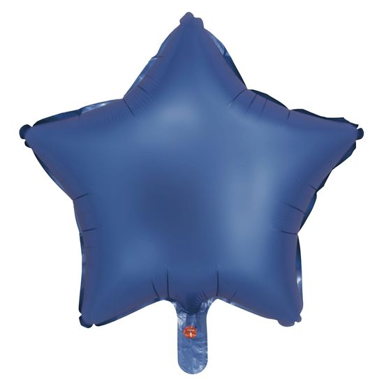 Balão Cromado Estrela com Canudo Azul 18