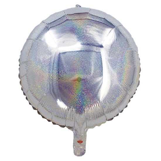 Balão Holográfico Redondo Com Canudo Prateado 18