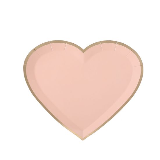 Prato Papel Coração Rosa Borda Dourada - 8 Un