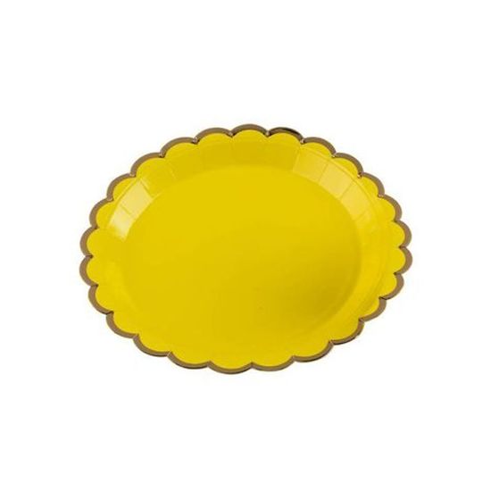 Prato Papel Amarelo com Borda Dourada - 10 Unidade
